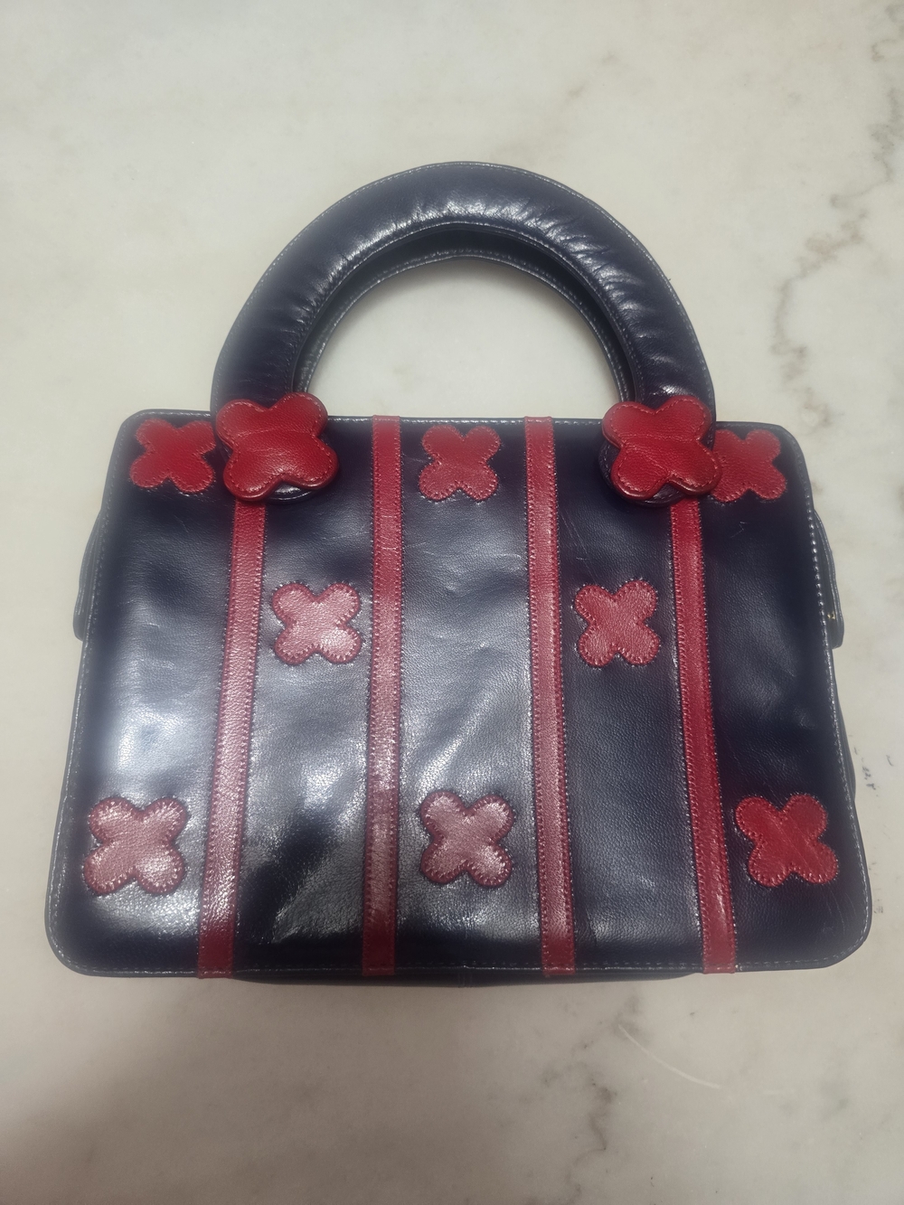 Carlos Falchi Black Satchel with Red Appliqué Xs - Picture 10 of 11